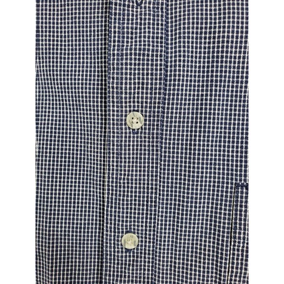 Eddie Bauer Button Down Long Sleeve Mens Sz L Navy Blue 100% Cotton Check Shirt - Picture 4 of 10